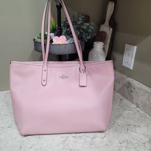 Pink coach zip top tote